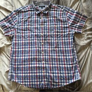 Tommy Hilfiger Men’s Button Down Short Sleeve XXL Blue and Red Plaid Shirt